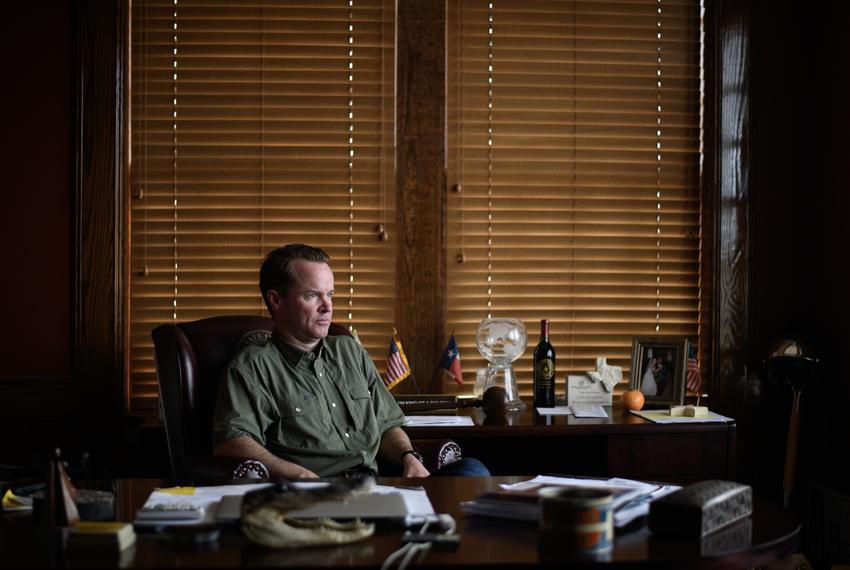 Beaumont, Texas: Speaker of the Texas House of Representatives Dade Phelan poses for a portrait at his office in Beaumont on Friday, Jan 26, 2024.