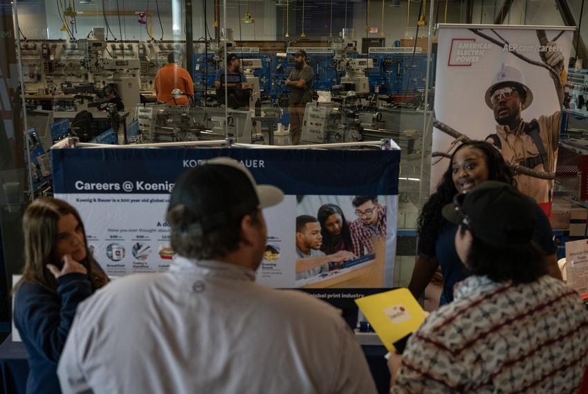 Texas State Technical College students prepare for a class as job seekers attend a job fair Wednesday, March 6, 2024 in Abilene.