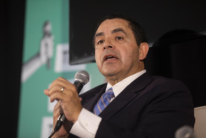 Sandi Villarreal, deputy editor for digital at Texas Monthly, moderates a panel with US Rep. Henry Cuellar, D-Laredo, and former speaker of the Texas House Joe Straus at The Texas Tribune Festival on Sept. 24, 2022 in Austin, TX.