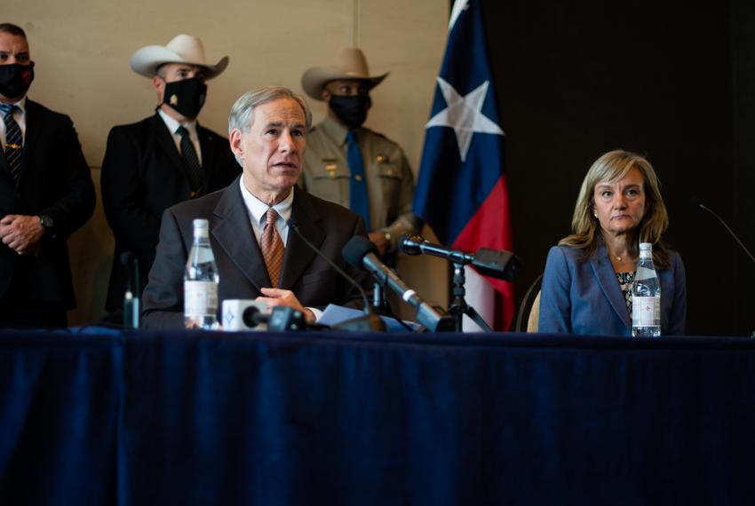 Gov. Greg Abbott holds a press conference in Dallas on unaccompanied minors crossing the southern border on March 17, 2021.