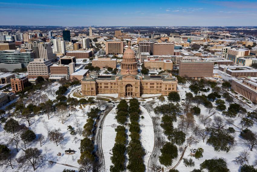 The Texas Capitol during the winter storm on Feb. 16, 2021.