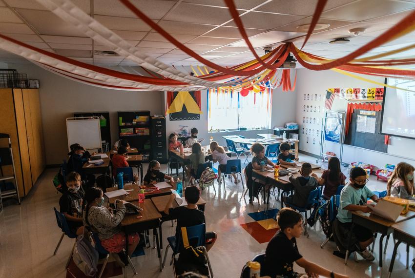 Students work at their desks at Blanco Vista Elementary School in San Marcos on Monday August, 23, 2021.