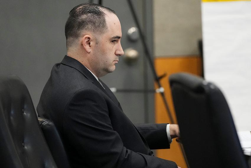 Daniel Perry during his first day of trial in the 147th District Courtroom at the Travis County Justice Center on March 28, 2023.