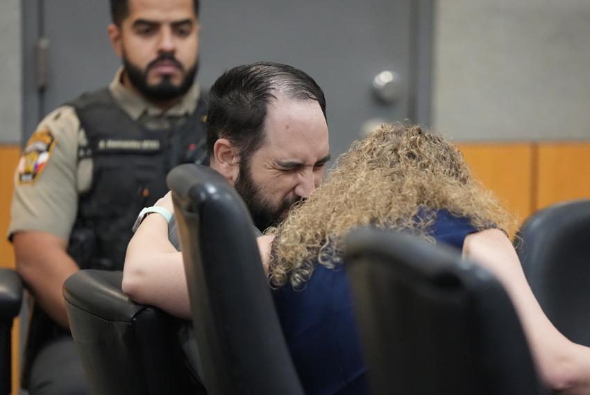 Daniel Perry reacts after being sentenced to 25 years for the murder of Garrett Foster, at the Blackwell-Thurman Criminal Justice Center on Wednesday, May 10, 2023.