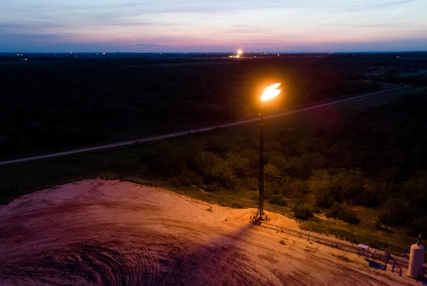 A gas flare in the Eagle Ford oil patch south of San Antonio, TX.