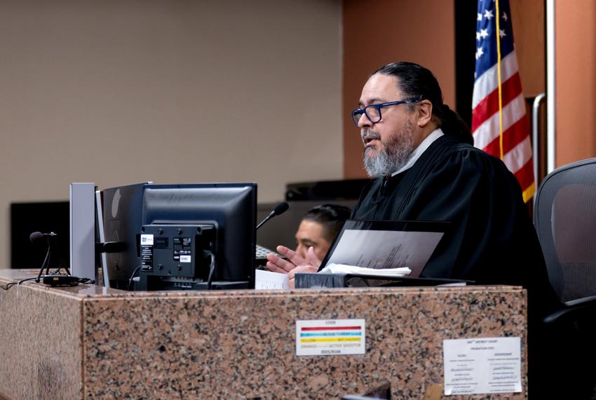 205th District Judge Francisco Dominguez speaks during a motion hearing with in the 205th District Courtroom in El Paso on Thursday, March 7, 2024.