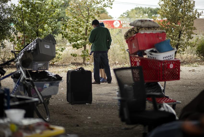 A homeless encampment under Ben White Boulevard and Lamar Avenue on Nov. 7, 2019.
