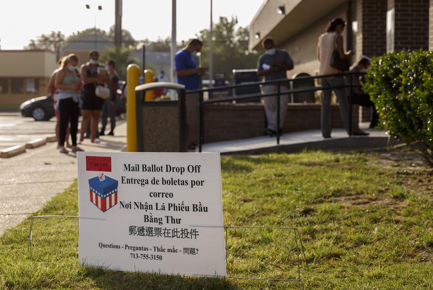 Due to COVID-19 concerns, mail-in ballot drop off locations were scattered across Harris County for the delayed primary runoff election, in Houston on Tuesday, July 14, 2020.