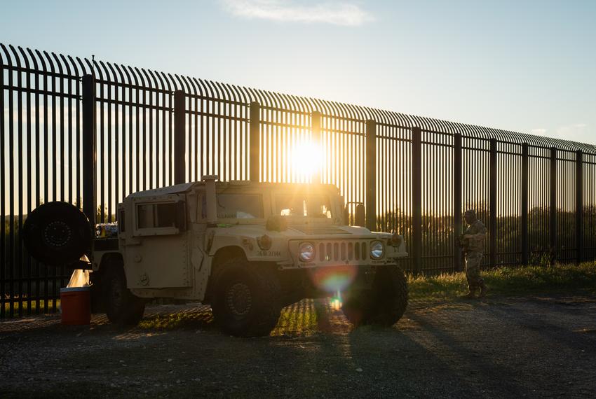 National Guard oversee an area where the border wall ends in Del Rio, on Nov. 7, 2021.