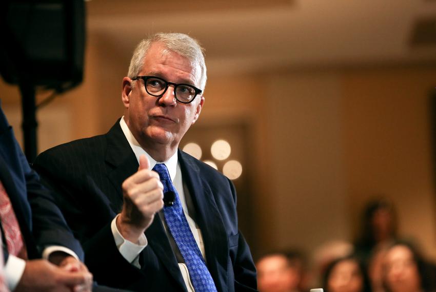 Ross Ramsey moderates the “Fade to Blue” panel with guests Rodney Anderson, John Bucy, KP George, Larry Gonzalez and Erin Zweiner at The Texas Tribune Festival on Sept. 27, 2019.