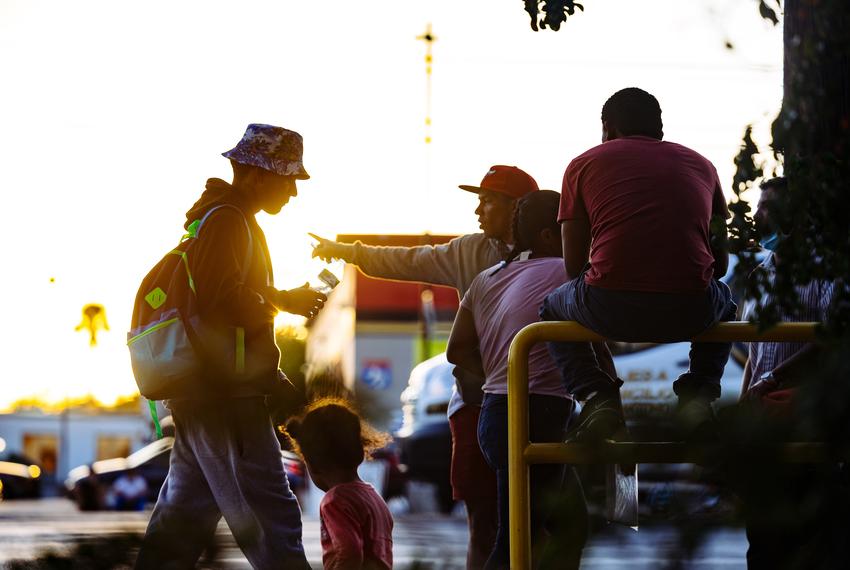 San Antonio migrant resource center located at 7000 San Pedro Avenue. Migrants visiting the center to receive resources and help getting to their final destination.