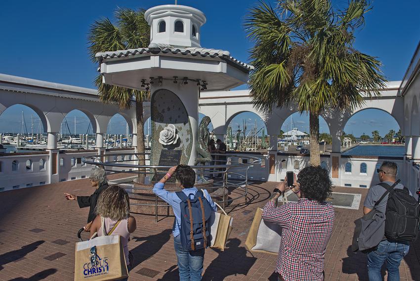 The Mirador del la Flor, or Overlook of the Flower, unveiled in 1997, honors musician Selena Quintanilla-Perez.  The monument is located in downtown Corpus Christi overlooking the marina.