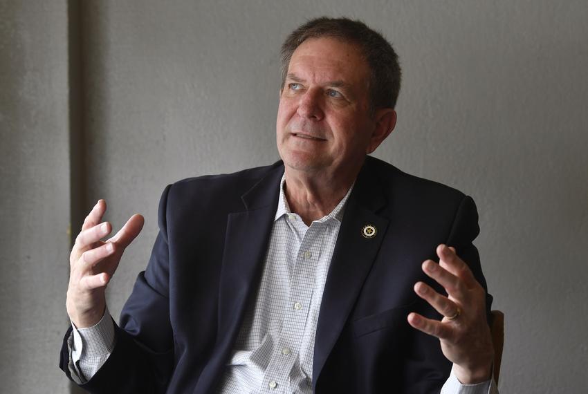 Texas House District 71 Rep. Stan Lambert gestures during an interview at Monk’s Coffee shop in Abilene Thursday Feb. 8, 2024.