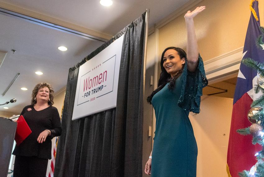 President Donald Trump's 2020 Senior Campaign Adviser Katrina Pierson greets the crowd during a Women for Trump Holiday Celebration at the Holiday Inn Tyler Conference Center in Tyler.   Dec. 10, 2019.